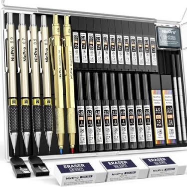 Imagem de Conjunto de Lápis Mecânicos Nicpro 37 Peças Dourado para Desenho e Esb