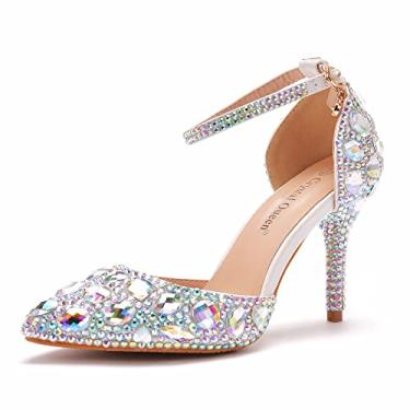 Imagem de Crystal Queen - Sandálias de Strass Azul Royal Salto Alto Fino Bico Fino - Sapatos Modernos - Mulheres - 40 - Azul Royal