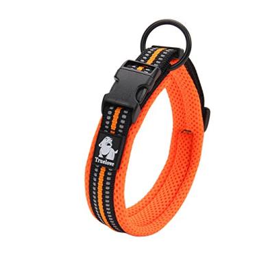 Imagem de (Large, Orange) - Creation Core 3M Reflective Mesh Padded Dog Collar Adjustable Nylon Outdoor Adventure Pet Collar