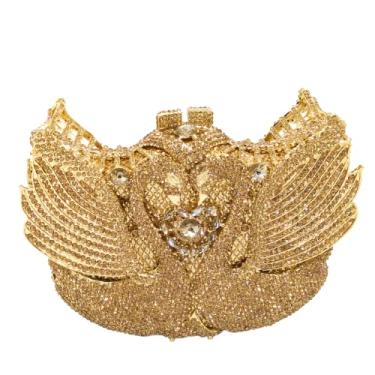 Imagem de Boutique De FGG Bolsa clutch de cristal de cisne para mulheres, bolsas noturnas, festa de casamento, strass, bolsa de mão animal Minaudiere, mini, Dourado, Small