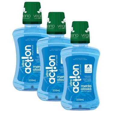 Imagem de Kit Antisséptico Bucal Ultra Action Menta Alaska 250ml com 3 unidades