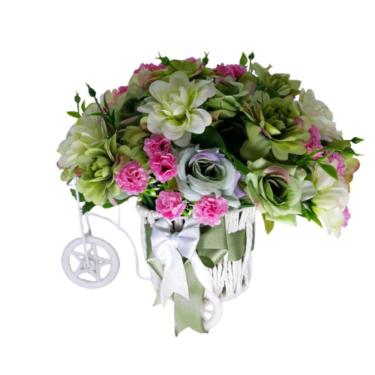 Imagem de Bicicleta Branca Com Rosas Verdes E Bege E Kalanchoe Rosas