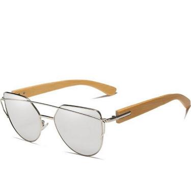 Imagem de Óculos de Sol Kingseven Feminino CatEye Retro Hastes de Madeira com Proteção Uv400 Ocul...