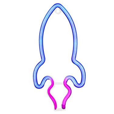 Imagem de Rocket LED neon, foguete alimentado por bateria USB, luzes de neon, luzes de decoração de casa com azul rosa, 2 cores para decoração de parede de quarto de crianças de aniversário, bar