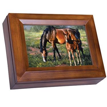 Imagem de Caixa de música Cottage Garden Pretty as a Picture Horse and Colt Wood Finish Jewelry - Plays Tune You are My Sunshine