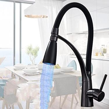 Imagem de Torneira de pia de cozinha led preto giratório pull down torneira de pia de cozinha montada deck banheiro misturador de água quente e fria, estilo led preto 2, china