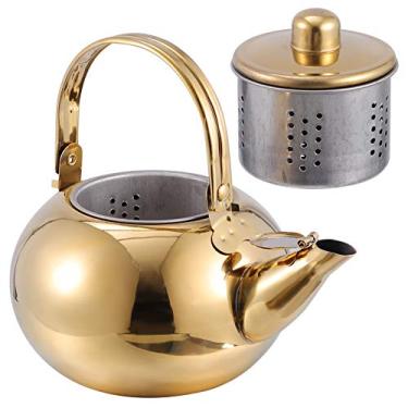 Imagem de Cabilock Bule de chá de 1000 ml com infusor removível engrossado, chaleira de aço inoxidável, bule de chá seguro para fogão, bule de chá infusor para café florescendo e chá solto feminino e adulto 17,5 x 16,5 x 13 cm