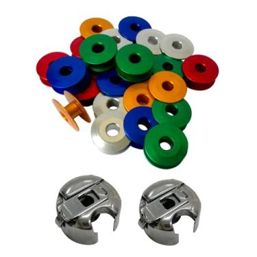 Imagem de 2 Caixas de Bobinas Para Maquinas de Costura Reta Industrial 25 Canelinhas de Alumínio Coloridas