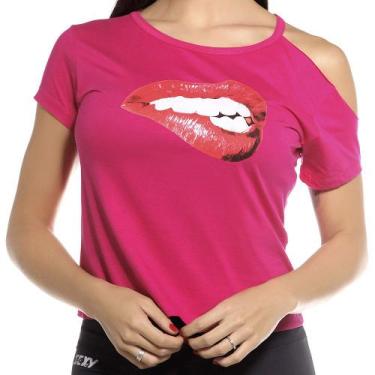Imagem de Cropped Fitness Estampa Boca  Rosa Pink - Sstyle