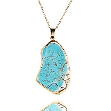 Imagem de Pingente de colar turquesa banhado a ouro 14 K genuíno com pedras preciosas irregulares, joia de presente feita à mão para homens e mulheres