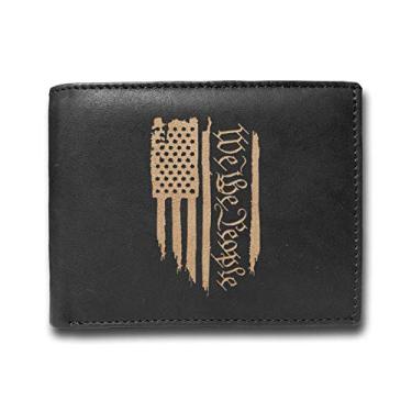 Imagem de Carteira masculina We the People com bloqueio de RFID, couro bovino com gravação a laser, fina, de grande capacidade, com compartimento para cartão de crédito, preto, 14 bolsos, Preto/branco, S, Carteira RFID