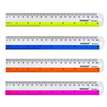 Imagem de Régua de alumínio de cores sortidas de 20 cm e escala de cm com orifício para pendurar | Pacote com 6
