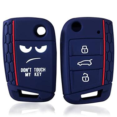 Imagem de YJADHU Capa para chave de controle remoto de carro, apto para assento Ibiza Leon 5f Ateca FR Skoda Octavia A7 Fabia para Vw T-Roc 2020 Golf 7, azul marinho
