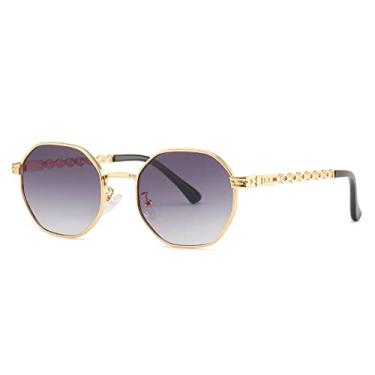 Imagem de Óculos de Sol Polígono Feminino Masculino Óculos de Sol Quadrado Lady Metal Retro Openwork Pernas Octagon Gafas De Sol,C02 Gold Grey,Tamanho Único