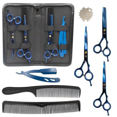 Imagem de Kit para Barbeiro Cabeleireiro Barba Pente Navalhete Tesouras Aço Inox