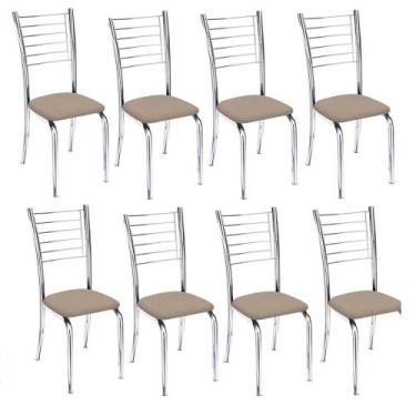 Imagem de Kit 8 Cadeiras Vanessa Cromada Para Cozinha-Assento Suede Bege-Gat Mag