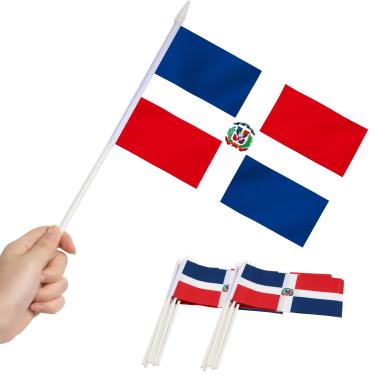Imagem de Bandeira Miniatura da República Dominicana Anley - Mini Bandeiras Dominicanas de 5 "x 8" Cores Resistentes ao Desbotamento e Cores Vivas - Bandeira de Vara de Mão de 5x8 polegadas