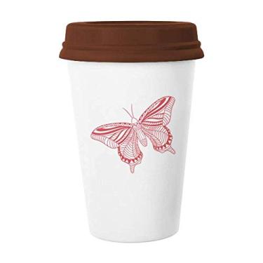 Imagem de Caneca de café de cerâmica Pink Butterfly Kite Art Deco presente moderna caneca de café bebendo vidro cerâmica copo tampa