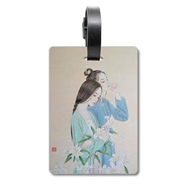 Imagem de Lily Flower Beauty — Bolsa de mala com pintura chinesa com etiqueta para cartão de bagagem