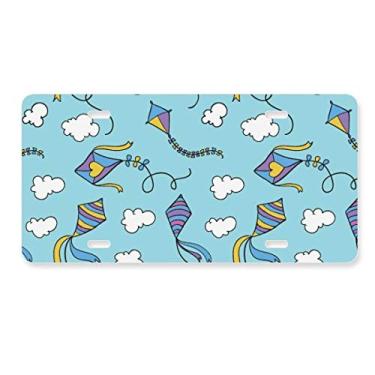 Imagem de DIYthinker Placa de licença geométrica pintada à mão com padrão de pipa simples decoração de aço inoxidável para automóveis