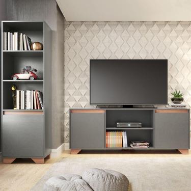 Imagem de Sala De Estar Completa Para Tv Até 50 Polegadas Benevello 3 Portas Grafite - Pnr Móveis