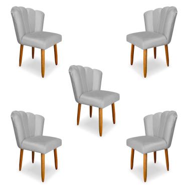 Imagem de Kit 5 Cadeiras de Jantar Pétala Estofada Pés Palito Veludo Cinza - Montanaris Decor