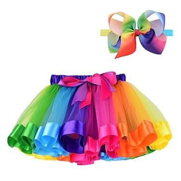 Imagem de BGFKS Conjunto de saia tutu arco-íris em camadas de tule para meninas recém-nascidas 1º aniversário conjunto de roupa de fotografia., Arco-íris, 0-24 Months