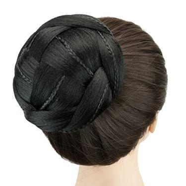 Imagem de IMISSU Capa de cabelo chignon trançada tamanho grande rosquinha apliques de cabelo scrunchie coque peruca updo (M2 Preto)