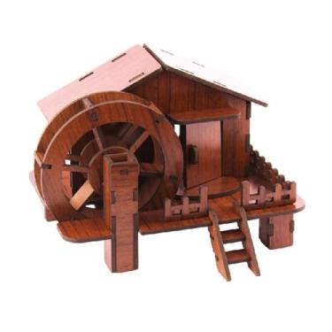 Imagem de Esquirla 3D Puzzle Arquitetura Cabana de Madeira Edifícios DIY Artesanato Crianças Brinquedos de Construção Decoração para Adolescentes Adultos Presente de, Moinho de água