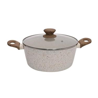 Imagem de Caçarola Aluminio Antiaderente 24cm Mimo Style Linha Mármol Cook Panela Cerâmica Indução 3,8 Litros Com Tampa De Vidro