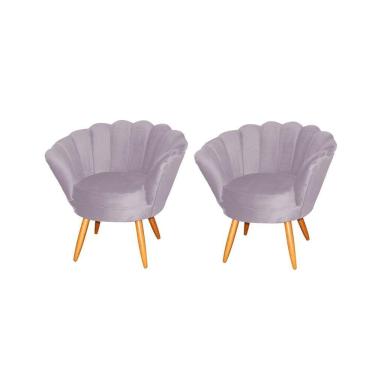 Imagem de Kit 2 Poltronas Decorativa Pétala Veludo Rosê Pés Madeira Ms Decor