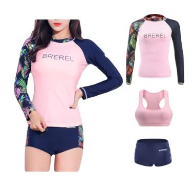 Imagem de Bestgift Fato de mergulho feminino com snorkel fino de manga comprida protetor solar secagem rápida roupa de surf top + regata + shorts M
