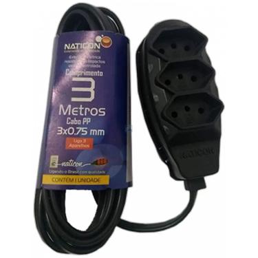 Imagem de Extensao Eletrica Naticon 2P+T 3 Tomadas 3Mt Preta