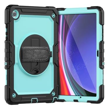 Imagem de Capa de TPU resistente à prova de choque para Galaxy Tab A9 Plus (2023) SM-X210/216B Capa protetora robusta à prova de quedas com protetor de tela + suporte giratório + alça de ombro (preto + azul claro)