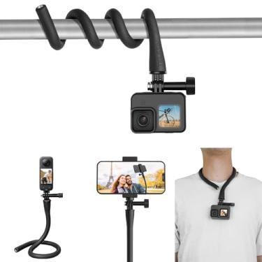 Imagem de REYGEAK Suporte flexível para câmera e tripé para Go Pro Hero13/12/11/10/9 Insta 360 X4/X3 DJI Pocket 3/Action 5/4/3, suporte de pescoço de cauda de macaco para bicicleta e motocicleta.