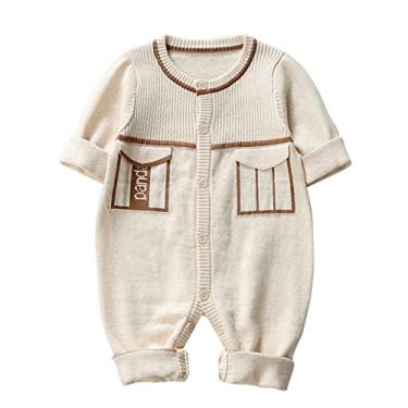 Imagem de Macacão de malha de algodão de manga comprida para bebês recém-nascidos, roupas para meninos e meninas, Bege, 3-6 Meses
