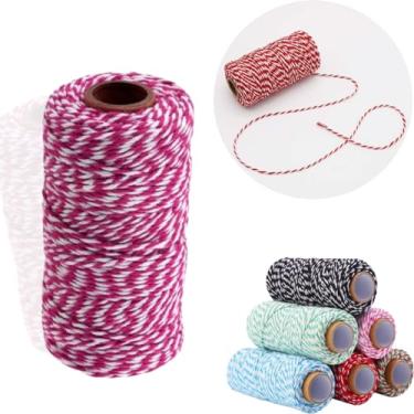 Imagem de Barbante Twine Bicolor 100 METROS Cordão De Algodão Vermelho e Branco-Barbante Decoração Artesanato (Pink)