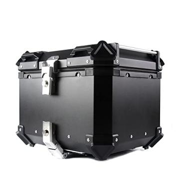 Imagem de WHYUNM26 Caixa traseira universal de alumínio para motocicleta 45L 55L 65L 65L capa superior engrossada scooter traseira porta-malas caixa de ferramentas à prova d'água, preta, 55L (14,53 Gal)