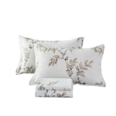 Imagem de Helthep Jogo de lençol solteiro floral, 100% algodão, estampa floral, lençol solteiro com 44,5 cm de profundidade, 4 peças, lençol de flor botânica de primavera branca para cama de solteiro