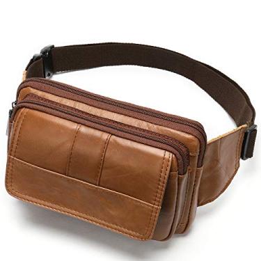 Imagem de Pochete para homens e mulheres, bolsa de cintura de couro para caminhadas, corridas, viagens - couro bovino durável, Marrom, Small