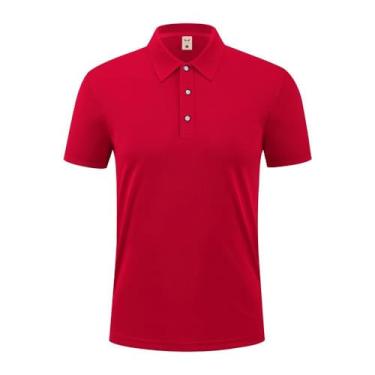 Imagem de Legou Camisa polo masculina de lapela contrastante pulôver manga curta roupas de trabalho ao ar livre camisetas casuais, Vermelho, 5G