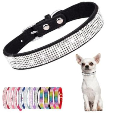 Imagem de Weimostar Coleira de cachorro pequena strass diamante brilhante joia de cristal bonito ajustável para PP médio grande menina filhote de gato coleiras fêmea animal de estimação gatinho preto M