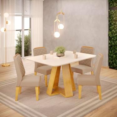 Imagem de Conjunto Sala de Jantar 4 Cadeiras Tampo de Vidro Dj Móveis Kiara Cedro Lidia Veludo Kraft