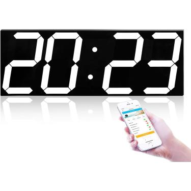 Imagem de Relógio de parede grande, temporizador de fitness para cozinha - controle Wi-Fi via Internet, LED digital com brilho de 8 níveis ajustável, ideal para idosos de academia em casa, selado