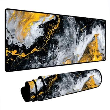 Imagem de Novo Mouse Pad Gamer Deskpad Speed Extra Grande Borda Costurada Profissional Varios Tamanhos - Liquid Branco Amarelo (90X40)