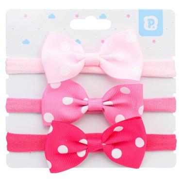 Imagem de Faixa Cabelo Bebê Trio Poá Rosa Claro/Médio/Escuro-Pimpolho