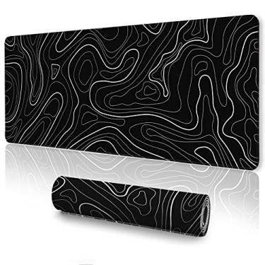 Imagem de Mouse pad topográfico grande, mouse pad para jogos, mousepad XXL, teclado e mouse, tapete de mesa, 89,7 x 39,9 cm, contorno minimalista para escritório