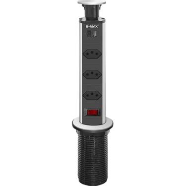 Imagem de Torre De Tomadas Multiplug com 3 tomadas Usb + Usb C de Embutir Mesa Bancada escritorio