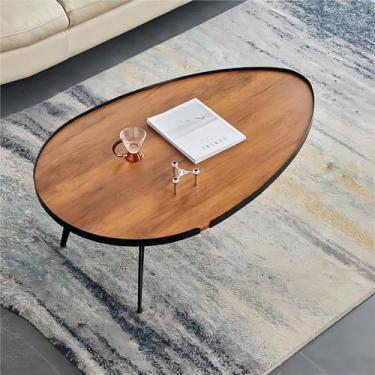 Imagem de Mesa de centro oval pequena com pernas de metal preto, mesa de centro moderna de meados do século, mesa de centro minimalista para sala de estar