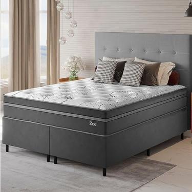 Imagem de Conjunto Colchão Mola Ensacada e Base Box Queen 66x158x198cm Zoe Yescasa Cinza